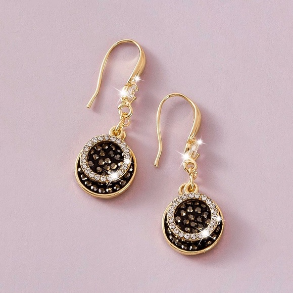 2/$20! Gold & Black Pave Circle Drop Earrings - Picture 2 of 8